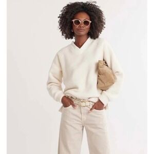 Dudley Stephens The Stanwich Fleece Sherpa V Neck‎ Sweatshirt Cream Size Small